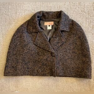 🤎🌟 Rare Vintage Y2K Fury Chocolate Brown Tweed Wool Blend Cape Blazer M EUC